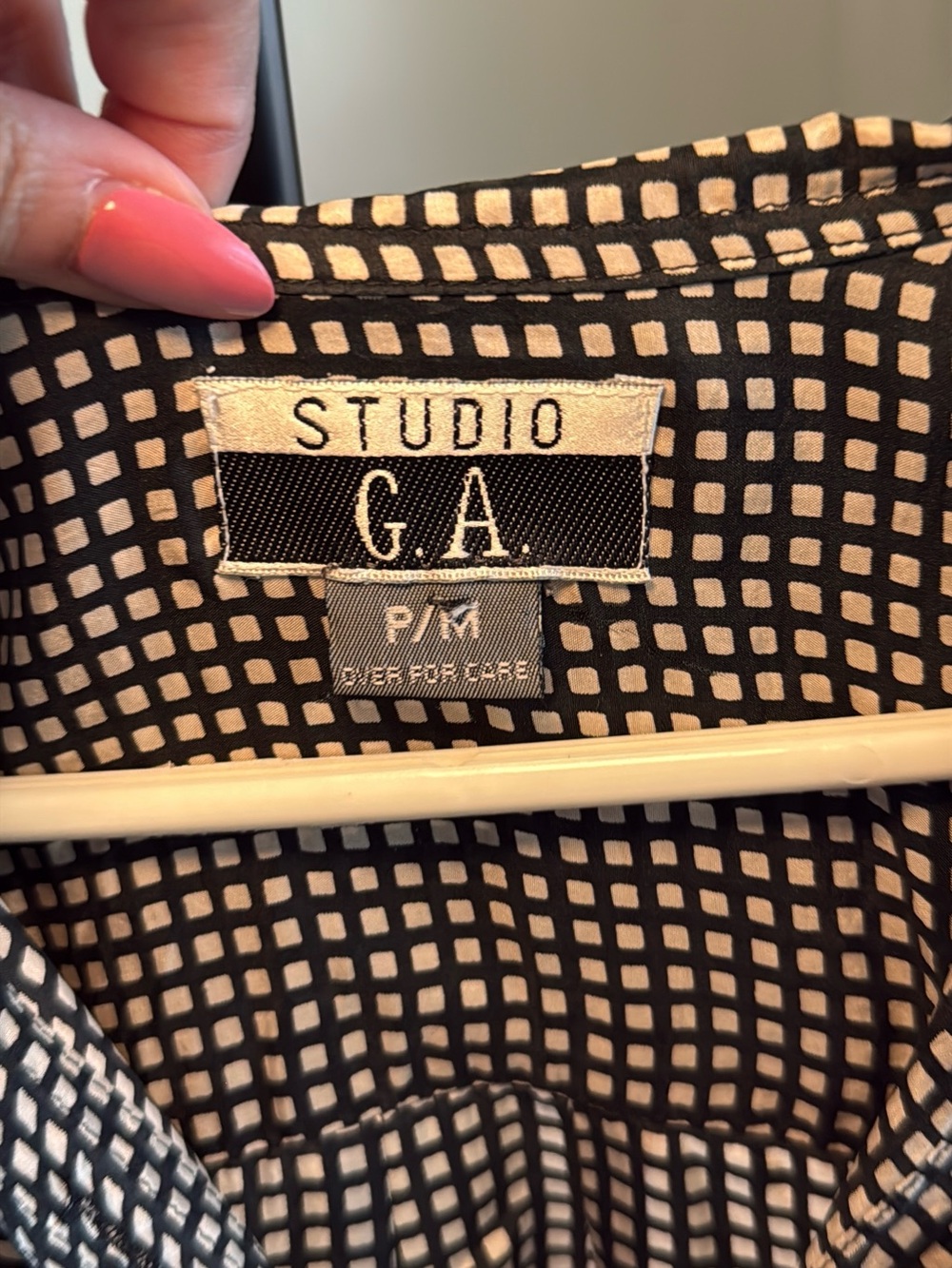 Studio GA Silky Black White Geometric Button Down Blouse P/M Oversized